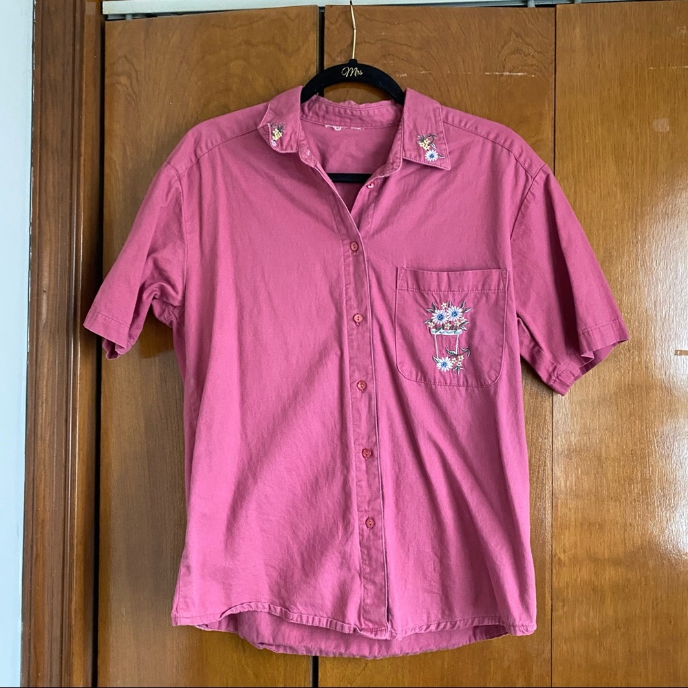 Pink Short Sleeve Button Up